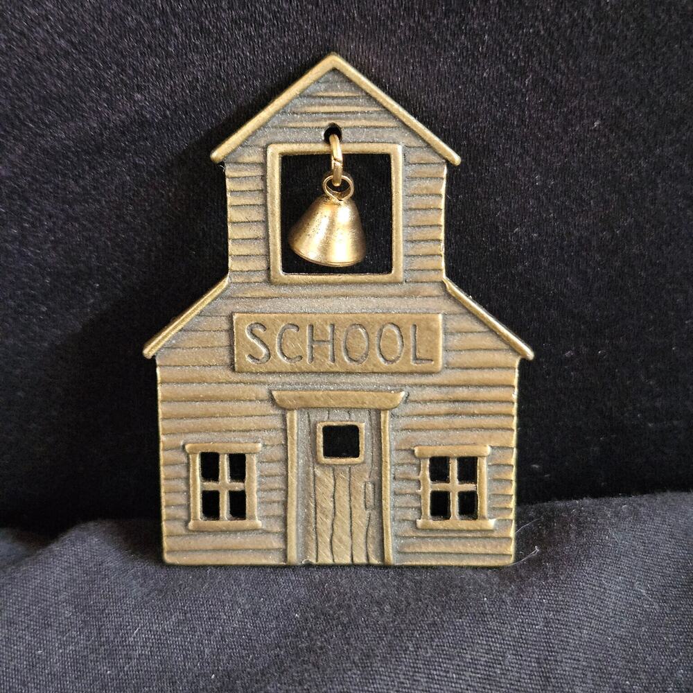 Vintage JJ School‎ House Brooch Pin Jonette Signed Bronze Teacher